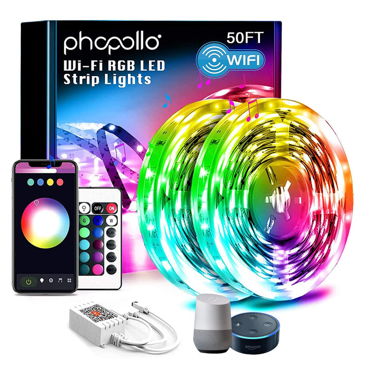 phopollo 50ft Led Lights for Bedroom Sync with Music, Led Strip Lights Compatible with Alexa and Google Home