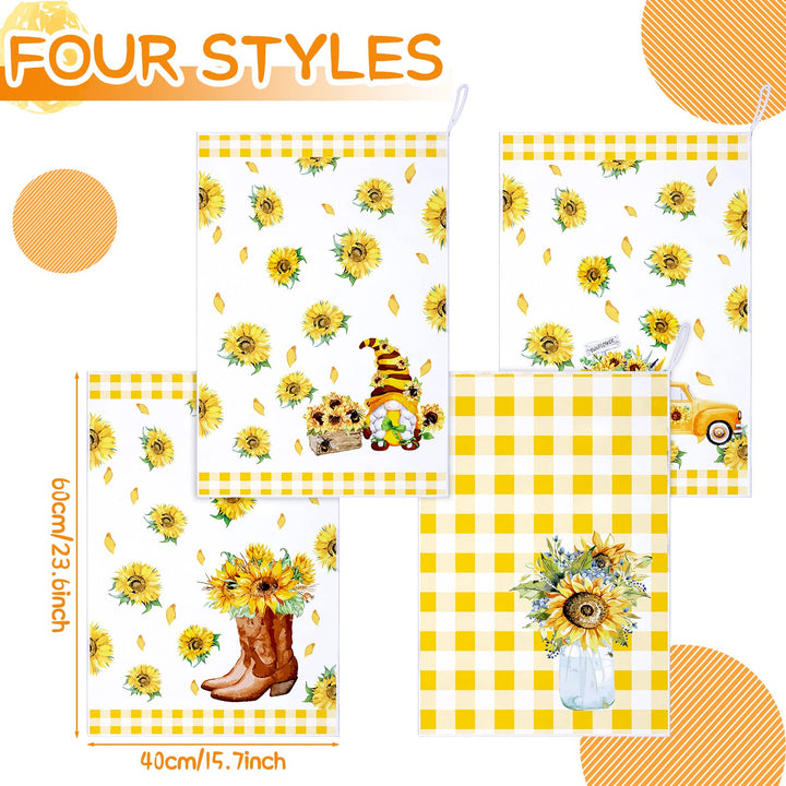 4 Pcs Christmas Sunflower Kitchen Towels Sunflower Gnome Dish Towels Tea Towel Sunshine Nautical Kitchen Towels, Hand Towels, Tea Towels,Christmas Housewarming Gift for Home, 16 x 24&#39;&#39;(Yellow,Sweet)