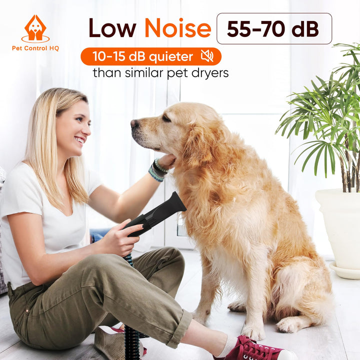 High-Velocity Dog Dryer for Grooming - Quiet Pet Hair Blow Dryer with Heater, 4 Nozzles &amp; Adjustable Speed - Professional Dog Blower for Large Dogs, Thick Coats &amp; Deshedding