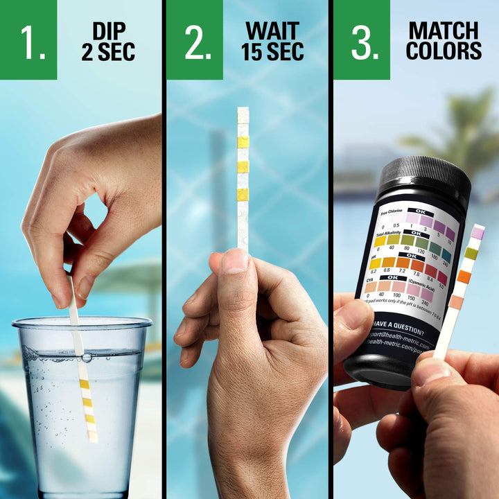 4-Way Pool and Spa Test Strips | 50 ct | Swimming Pool Testing Strip Kit for Chlorine Alkalinity pH &amp; Cyanuric Acid | Easy to Use Chemical Tester | Fast &amp; Accurate Water Maintenance