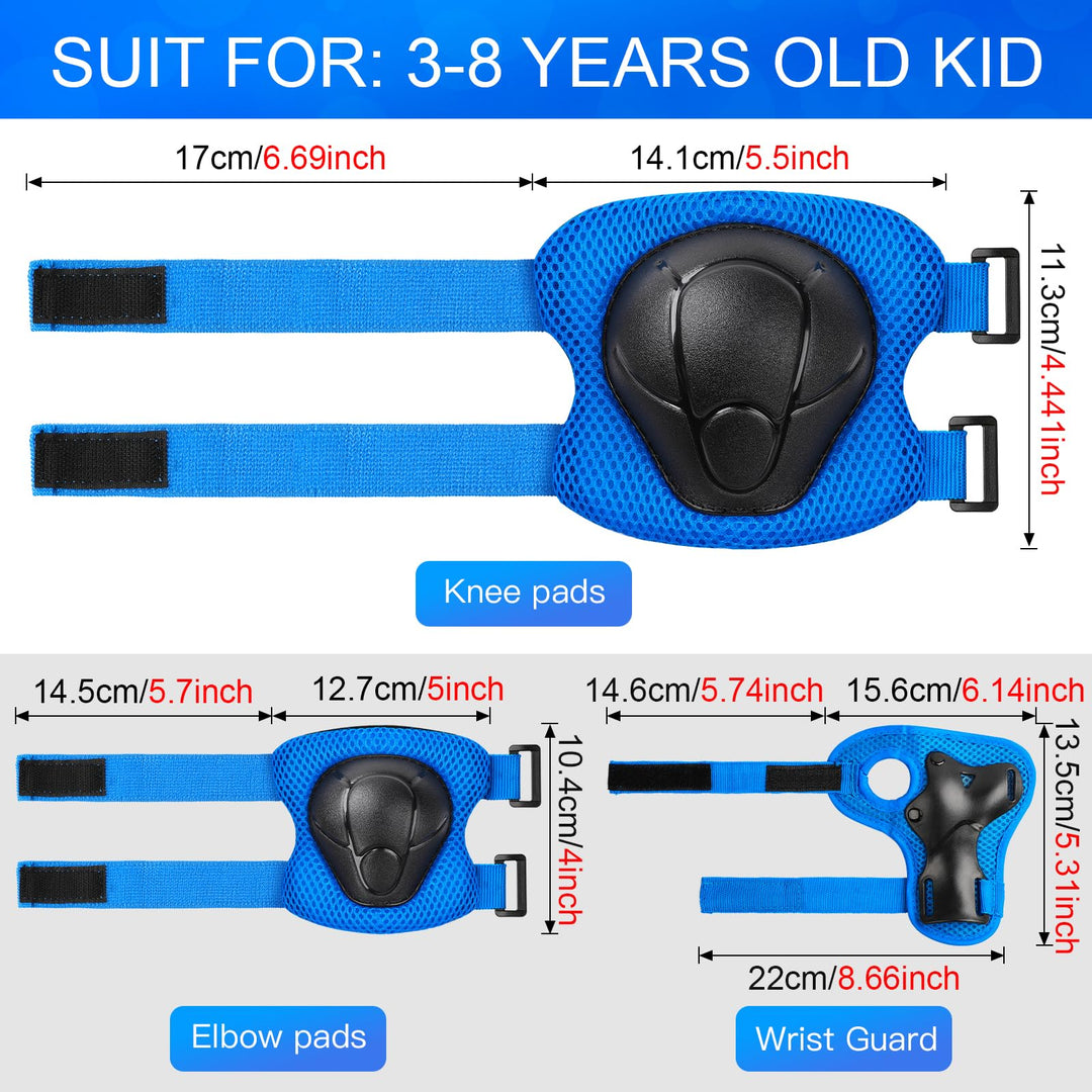 Kids Protective Gear Set Knee Pads for Kids 3-8 Years Toddler Knee and Elbow Pads with Wrist Guards 3 in 1 for Skating Cycling Bike Rollerblading Scooter(Blue)