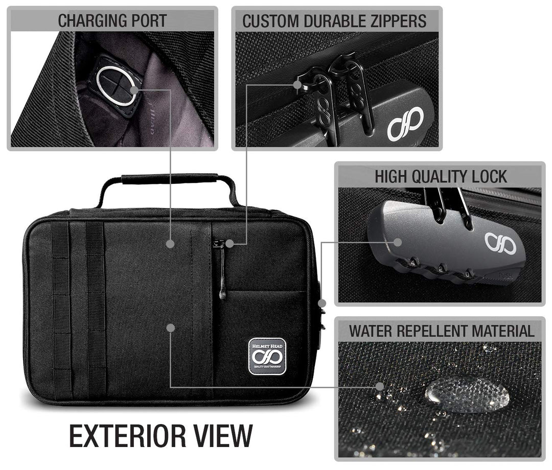 HELMET HEAD Smell Proof Bag and Stash Box, XL Smell Proof Box with Combo Lock for Your Mylar Bags and Smell Proof Containers. Includes Smell Proof Bags and Metal Tray (Black)