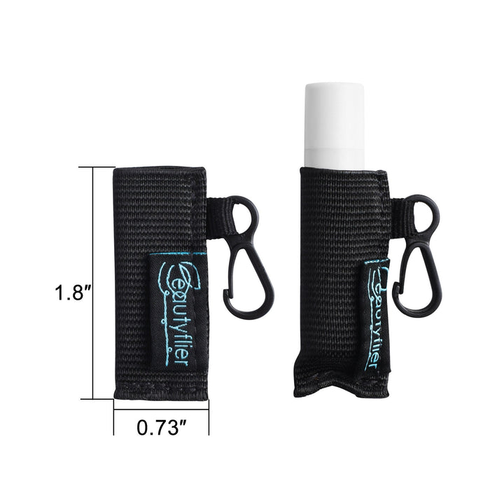 Pack of 5 Clip-on Sleeve Chapstick Pouch Keychain Lipstick Holder Elastic Lip Balm Holster Travel Accessories (Black)