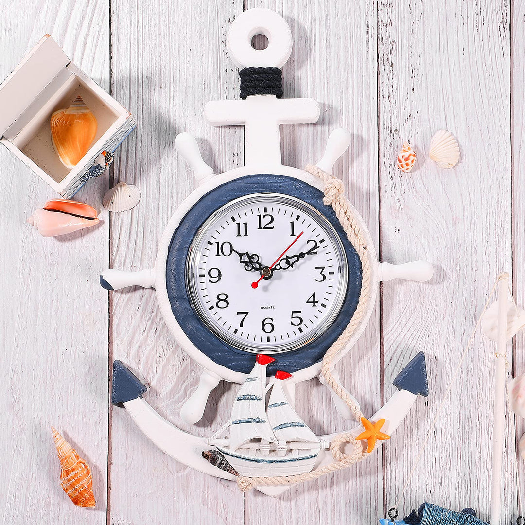Anchor Clock Mediterranean Style Wall Clock Beach Sea T