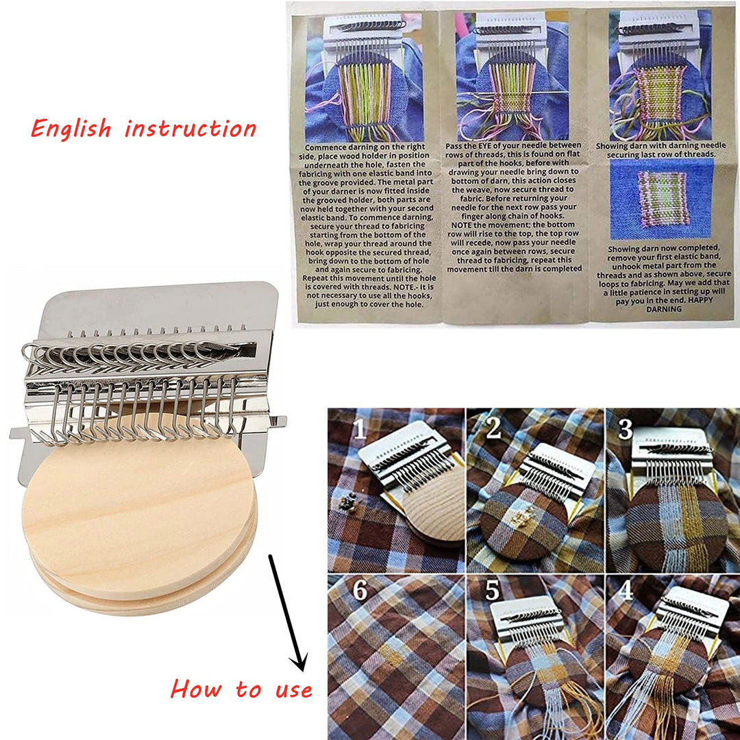 Speedweave Darning Loom 14 Hooks Type Weave Tool,Wooden Weaving Frame Loom for Beginners,Quickly Household Mending Loom,Hand Craft DIY Weaving Repair Tool for Jeans,Socks and Clothes