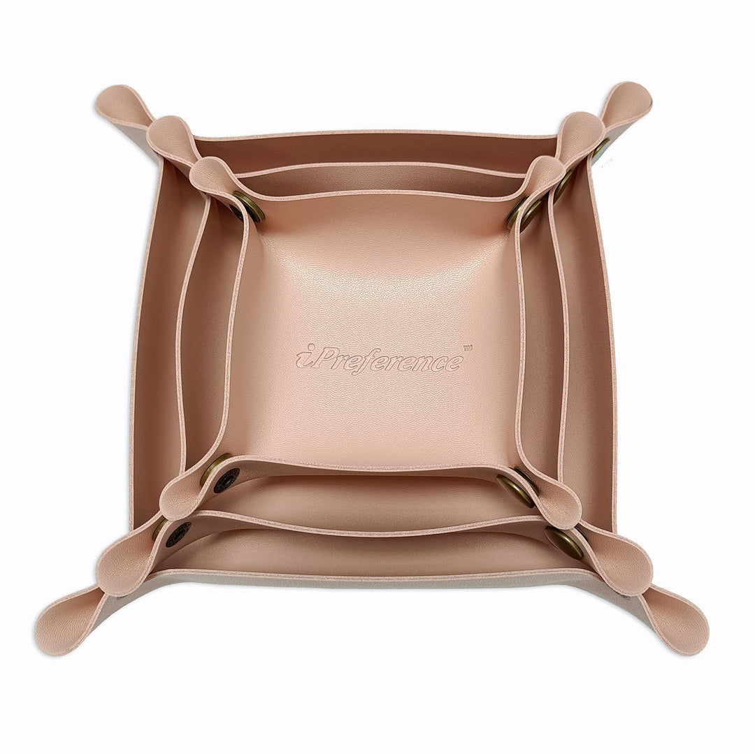 PU Leather Tray Organizer Key Jewelry Accessories,Vanity Tray Box,Office Desk Organizer Storage Box,Multi-Functional PU Leather for Wallets Keys Coins and Office Accessories (Pink)