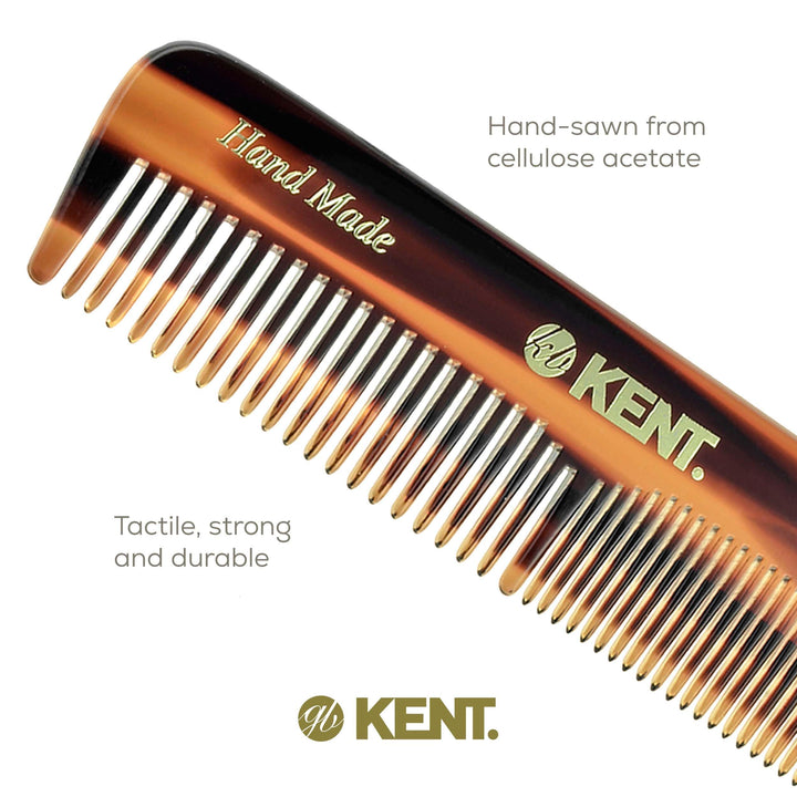 Kent OT 4.4 Pocket Comb – Fine &amp; Wide Tooth Handmade Comb for Hair, Beard, Mustache. Ideal for Travel. Saw Cut and Hand Polished.