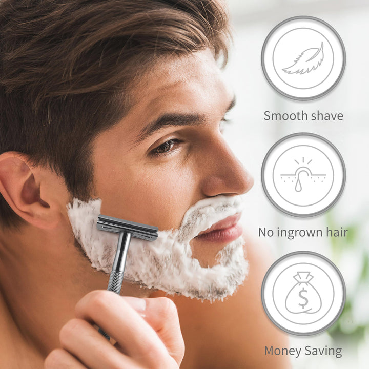 Double Edge Safety Razor for Men &amp; Women, Metal Razor with 5 Double Edge Safety Razor Blades, Eco-Friendly Razor – Silver