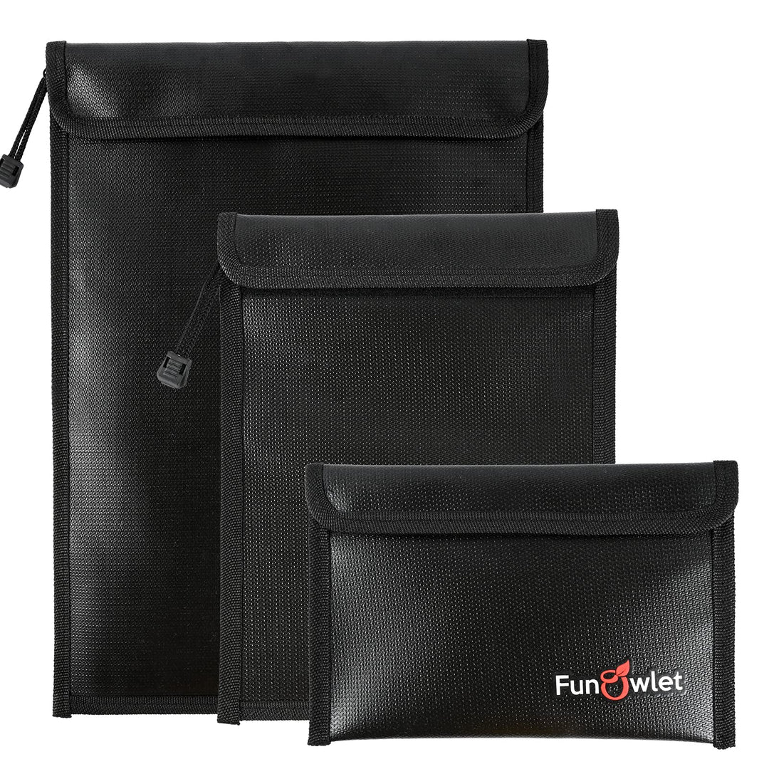Fireproof Waterproof Money Document Bag - 3 Pack Safe Upgraded Zipper Bags, Fire &amp; Water Resistant Storage Organizer Pouch for A4 A5 Documents Holder,File,Cash,Jewelry,Passport,Tablet,Laptop (Black)