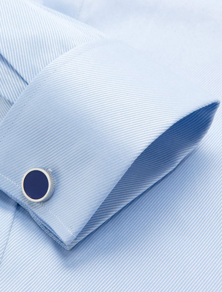Alimens &amp; Gentle Men&#39;s French Dress Shirt Regular Fit (Include Cufflinks Collar Stays) (17 Neck 34-35 Sleeve, Twilled Blue)