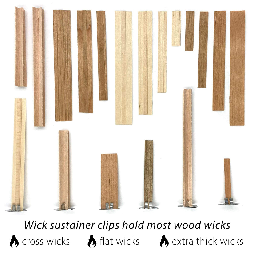 Universal Wood Wick Clips for Candles | Sustainer Tabs Fit Most Wooden Wicks | Longer Burn Time &amp; Less Wasted Wax (300 Pack)