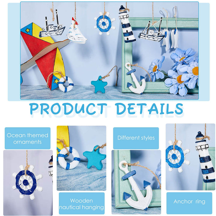 22 Pcs Nautical Ornament Beach Ornaments Coastal Nautical Tree Starfish Anchor Sea Life Beach Decorations for Home Decor Small Party Gift Office