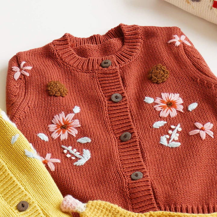 Baby Cardigan Hand Knitted Cardigan with Hand Embroidery Sweater Long Sleeve Baby Girl Coat for Winter and Autumn 3-4 Years