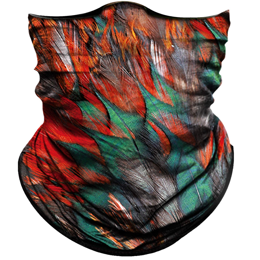 Seamless Bandana for Rave Face Mask Dust Wind UV Sun Protection Neck Gaiter Tube Mask for Women Men Festival Party Motorcycle Riding Fishing Hunting (Feather Red Green)