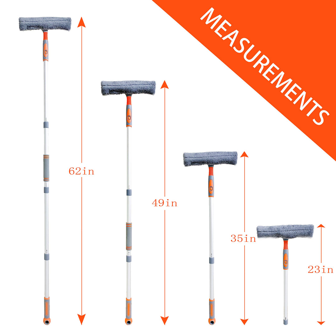 Professional Window Squeegee Cleaner, 2 in 1 Shower Squeegee with Extension Pole, 62‘’ Telescopic Window Washing Equipment with Bendable Head, Glass Cleaning Tools for Indoor/Outdoor High Window