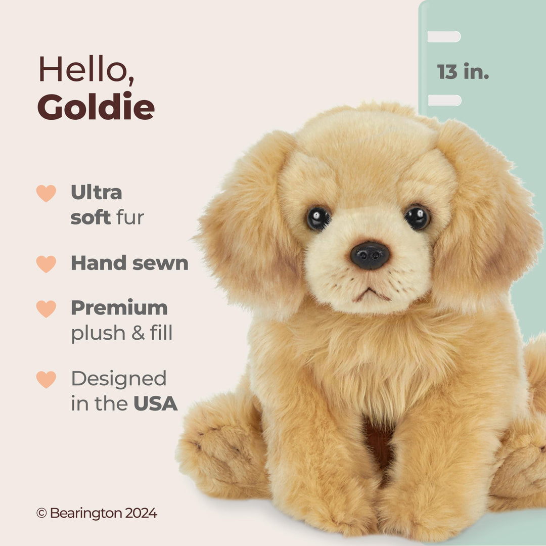 Bearington Goldie The Golden Retriever Stuffed Animal, 13 Inch Stuffed Puppy