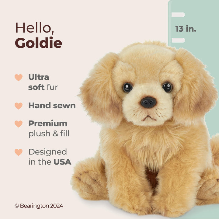 Bearington Goldie The Golden Retriever Stuffed Animal, 13 Inch Stuffed Puppy