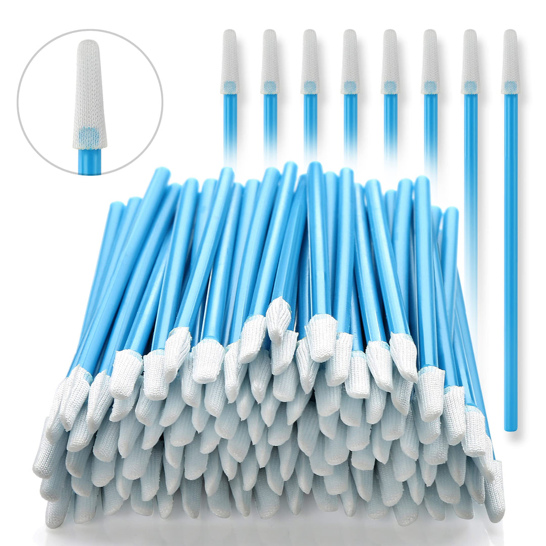 Cleanroom Swabs Pointed Tips (100 pcs, 73mm Length, 3.2mm Head Width, Blue) Multi-Purpose Cleaning Swab Sticks with Lint-Free Microfiber Tips for Inkjet Printer, Craft, Camera, Lens (A756A)