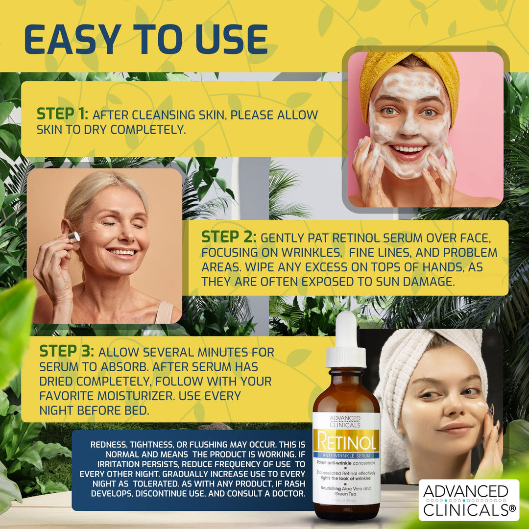 Advanced Clinicals Retinol Serum For Face | Resurfacing Retinol Serum Concentrate Skin Care Moisturizer | Anti Aging Renewing Facial Serum For Wrinkles, Fine Lines, & Uneven Skin Tone, 1.75 Fl Oz