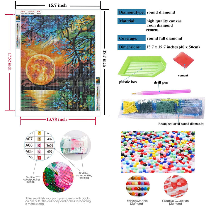 Large Diamond Art Kits for Adults - Moon 5D DIY Diamonds Painting Dots Art for Adults Full Drill Round Gem Painting Crystal Craft Kit for Adults for Wall Décor (20x16inch Moon) (20×16in, Moon)