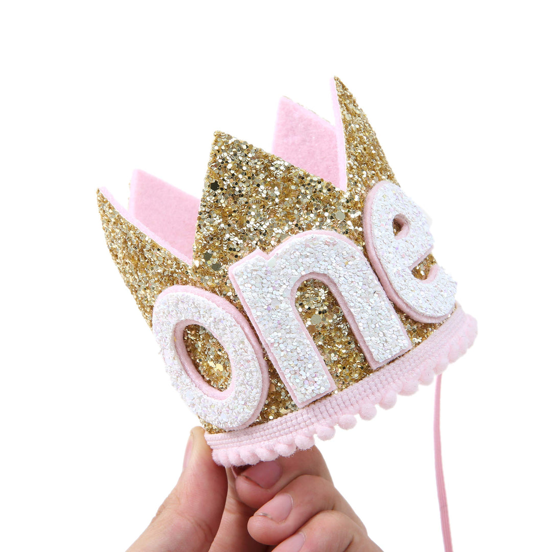 Baby ONE Crown for 1st Birthday - (Pink Golden)