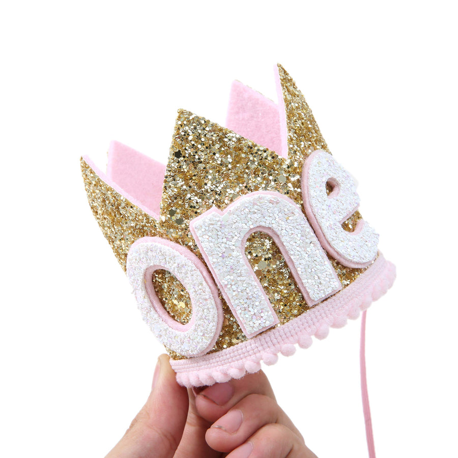 Baby ONE Crown for 1st Birthday - (Pink Golden)