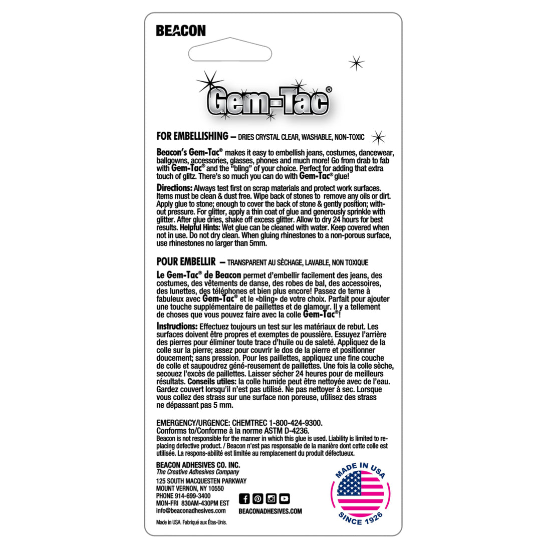 BEACON Gem-Tac Premium Quality Adhesive for Securely Bonding Rhinestones and Gems - Water-Based, UVA Resistant, 4-Ounce