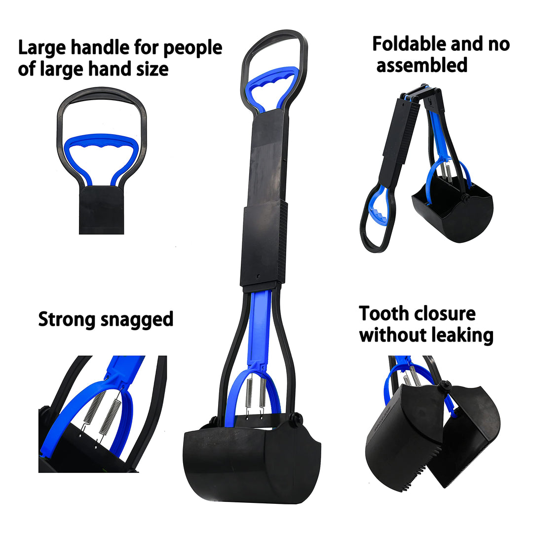 28&#39;&#39; Pooper Scooper for Large Dogs-Long Handle Dog Poop Scooper for Grass, Premium Material, Not Easy to Break (Blue-Foldable)