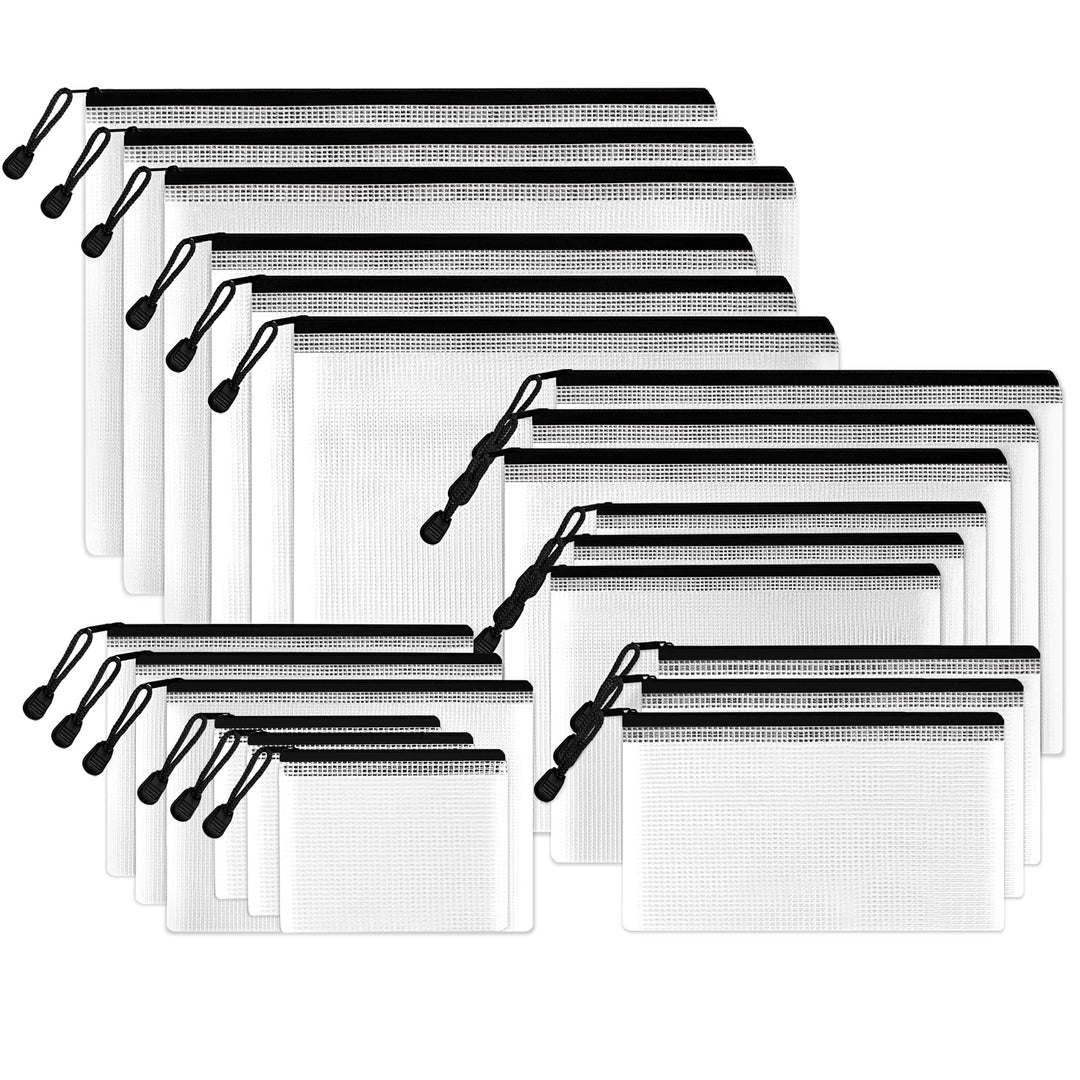 SUNEE Multisize Mesh Zipper Pouches (Black, 21 Packs), 