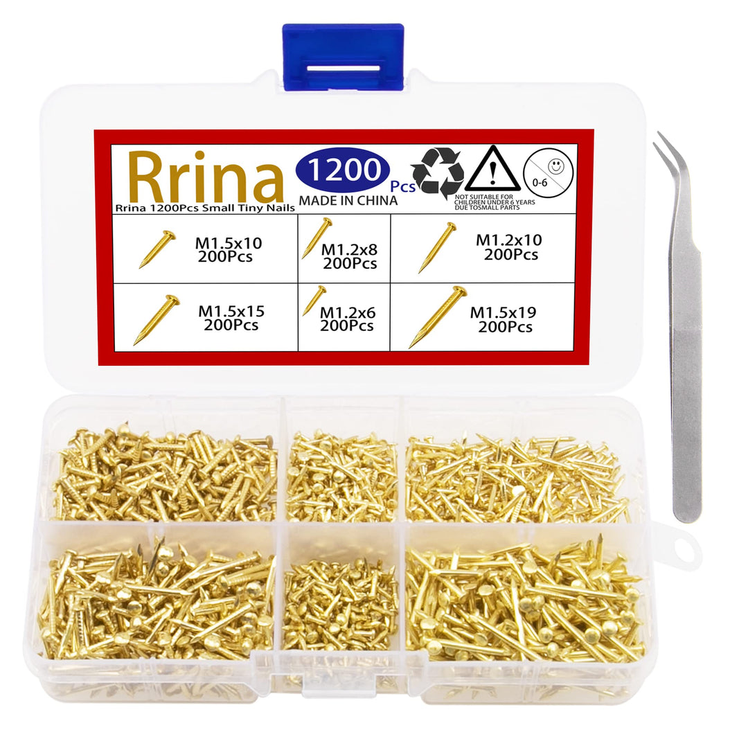 Rrina 1200Pcs Small Tiny Nails Carbon Steel Brass Plate