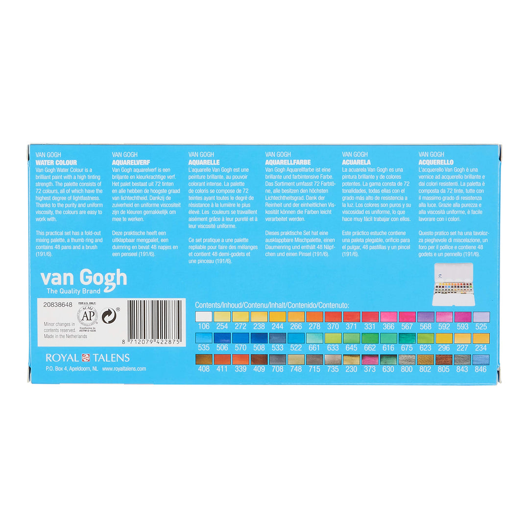 Watercolor Paint Set, Metal Tin, 48-Half Pan