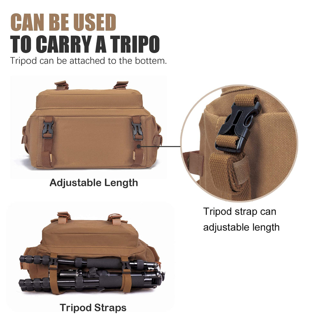 Camera Case Canvas Shoulder Bag with detachable insert Case Shockproof Camera Messenger Bag for Canon Sony Nikon DSLR/SLR, Mirrorless Camera Bag with Tripod Holder for Men Women (Color:Khaki)