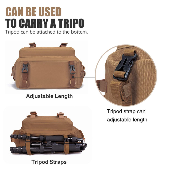 Camera Case Canvas Shoulder Bag with detachable insert Case Shockproof Camera Messenger Bag for Canon Sony Nikon DSLR/SLR, Mirrorless Camera Bag with Tripod Holder for Men Women (Color:Khaki)