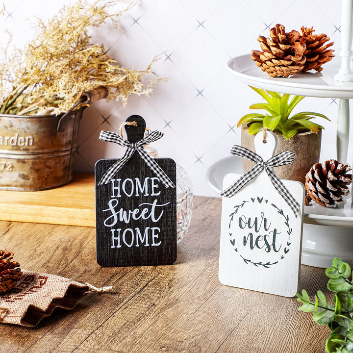 2 Pieces Farmhouse Tiered Tray Decor Home Wood Sign Our Nest Cutting Board Sign Farmhouse Wood Hanging Wall Art Sign Rustic Wood Sign for Home Dining Living Room Bar Cafe Decoration