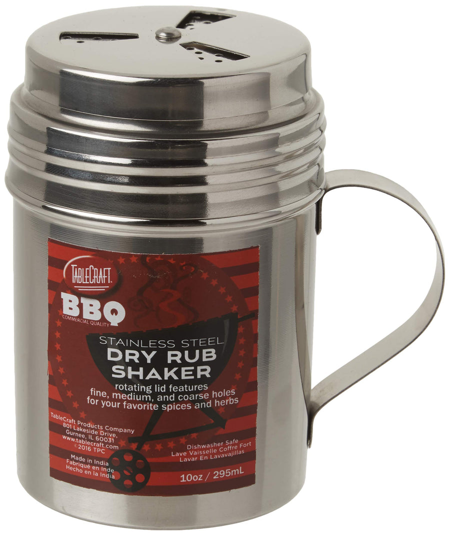 , 10 oz, Silver Stainless Steel Dry Rub Shaker with Handle, 10-Ounce