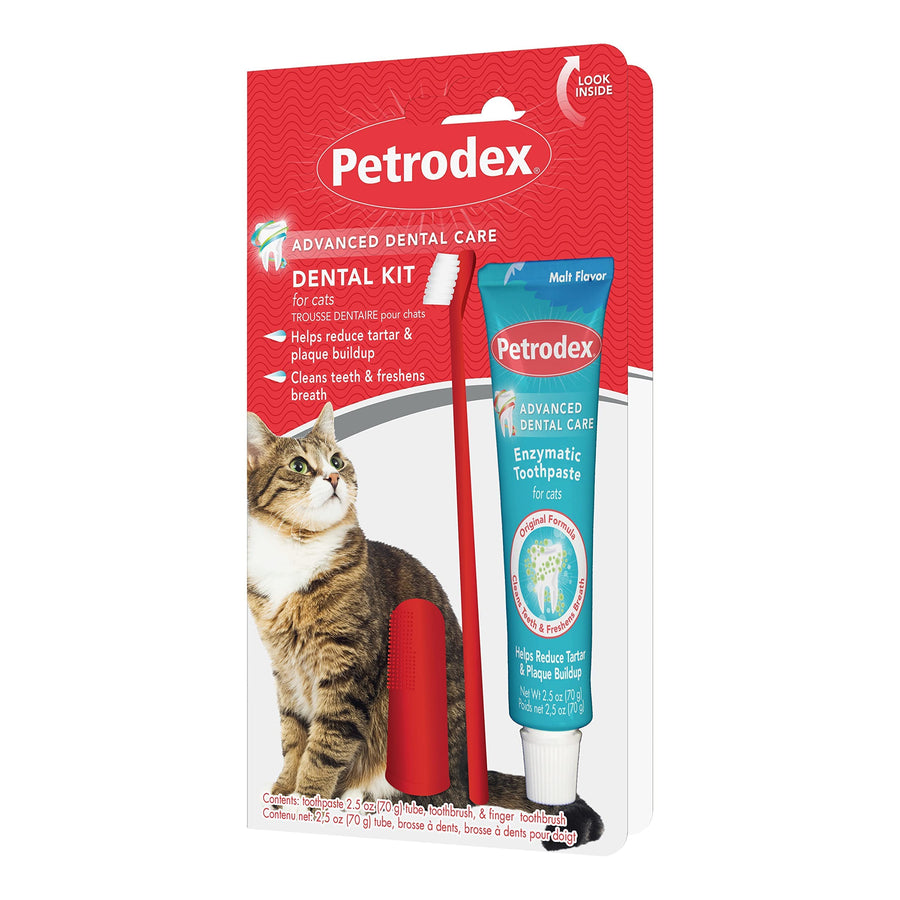 Dental Care Kit for Cats, Cat Toothbrush and Toothpaste, Cleans Teeth and Fights Bad Breath, Reduces Plaque Tartar Formation, Malt Flavor, 2.5oz Toothpaste + Toothbrush