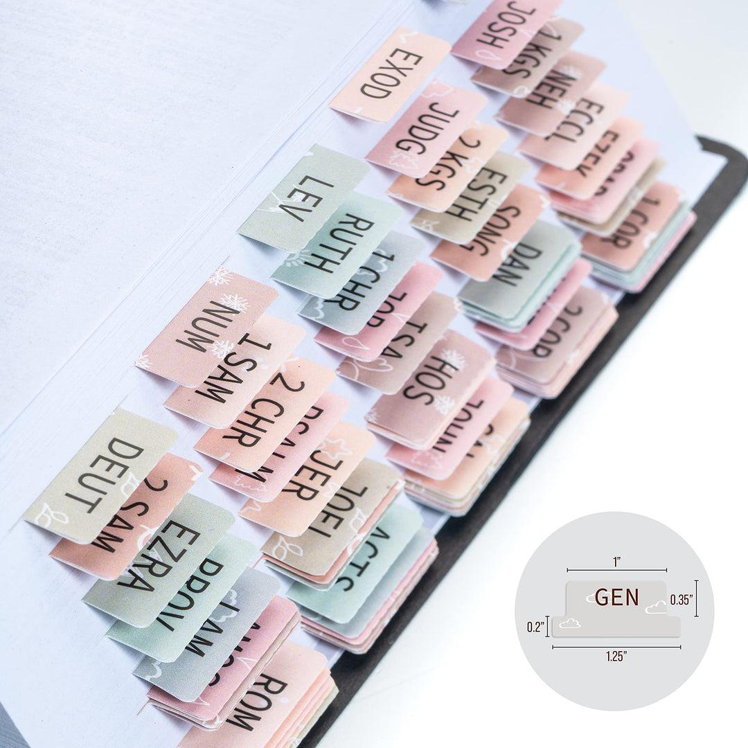 DiverseBee Laminated Bible Tabs (Large Print, Easy to Apply), Bible Tabs Old and New Testament, Bible Study Journaling Supplies, Bible Accessories, Bible Index Tabs, 72 Bible Book Tabs (Petal) Medium