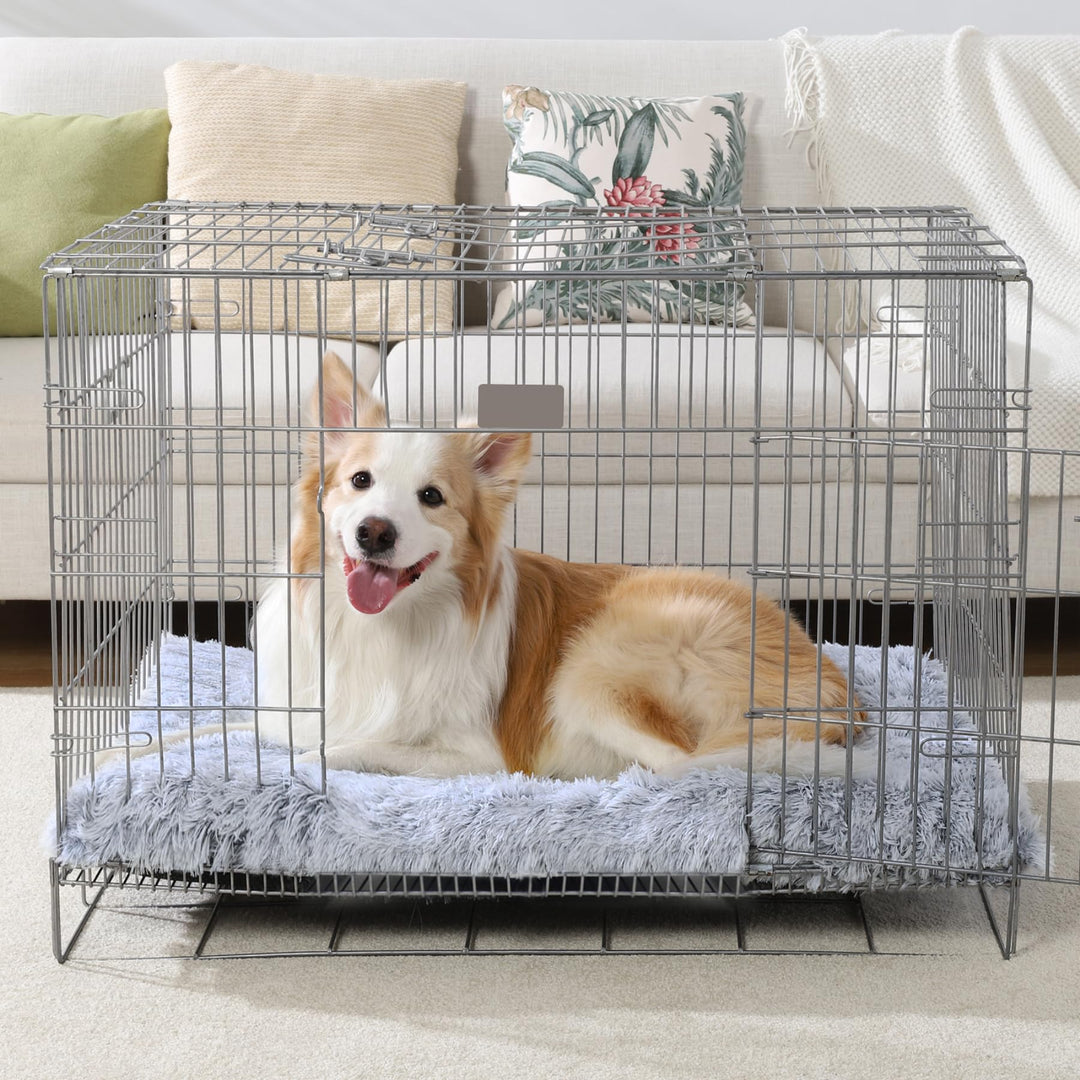 Large Dog Bed Crate Pad 36 inch, Washable Pet Crate Beds Large Medium Small Sized Dogs, Deluxe Plush Anti-Slip Dog Mats for Sleeping, Soft Kennel Pad 35 * 23 inch Grey