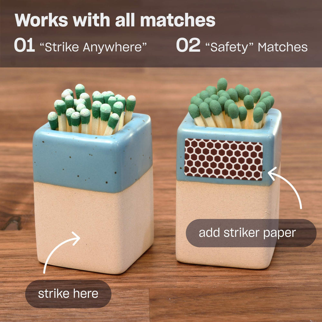 Match Holder with Striker - Modern Ceramic Jar for Strike Anywhere Matches | Perfect for Bathroom Decor, Kitchen Storage, Decorative Farmhouse Fireplace Decor, by Pullan Products