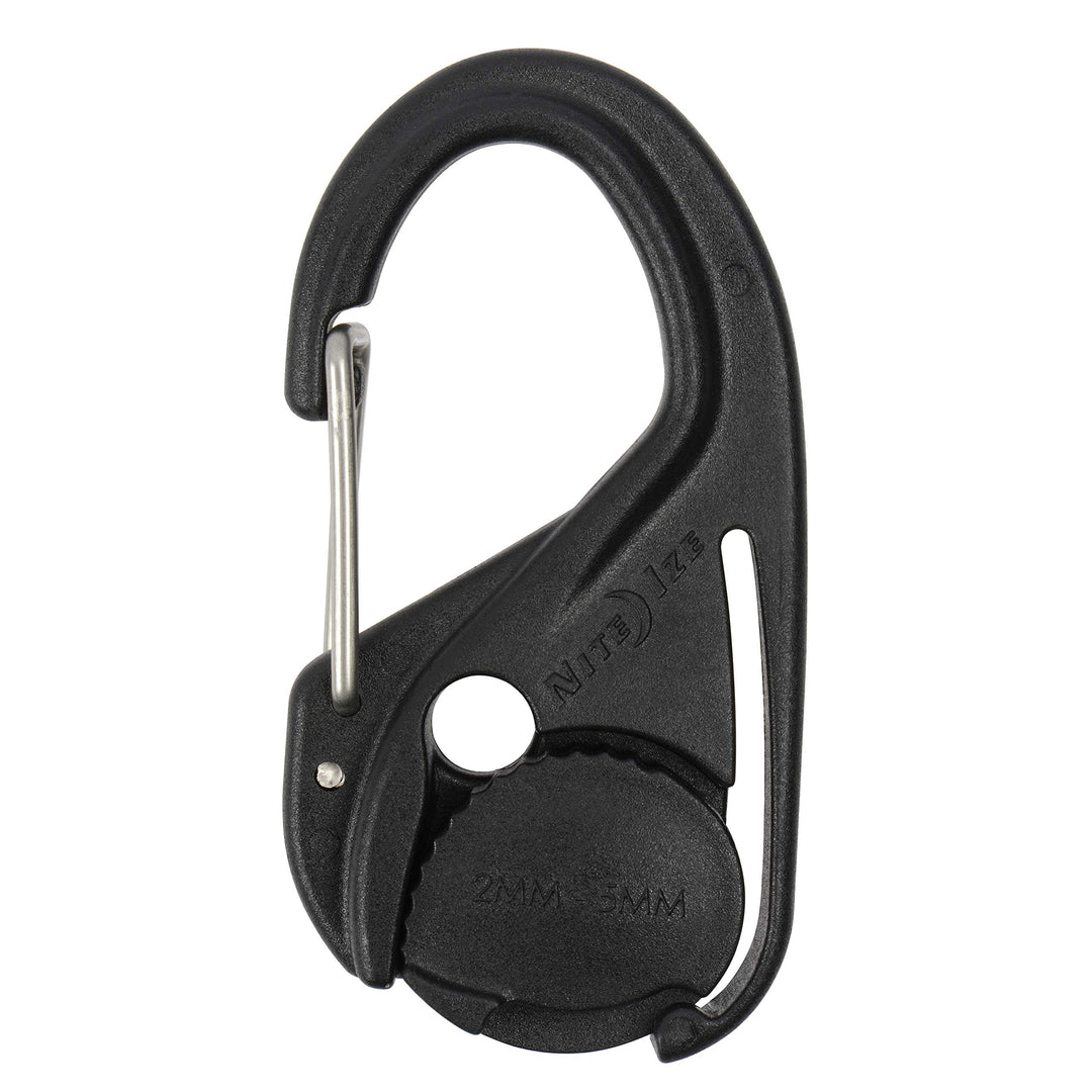 CamJam Cord Tightener - Tie Down Cam Mechanism with Carabiner Clip - Plastic Carabiner &amp; Stainless Steel Lock - Utility Rope &amp; Cord Tightener - Camping Accessory - Black
