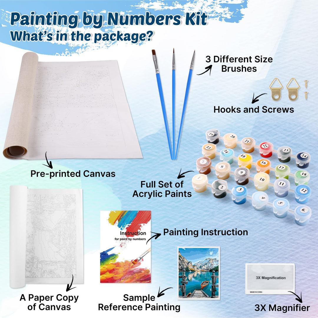 Paint by Number, Lakeside Boat Painting by Numbers for Children Adults 16 X 20 Inch (40X50cm) DIY Oil Painting Without Frame