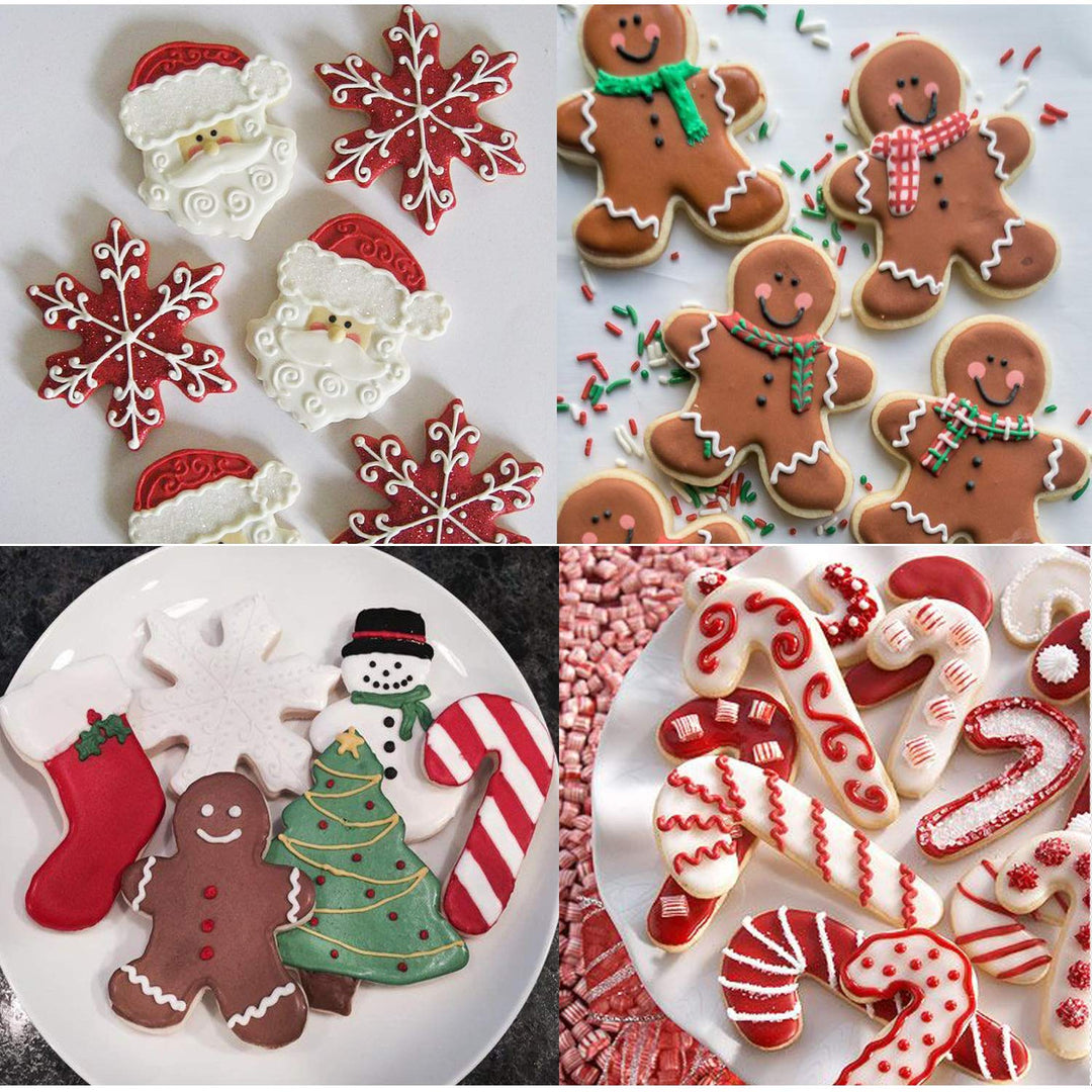 Christmas Cookie Cutter Set, 8 Pieces Stainless Steel Cutters Molds for Making Santa, Gingerbread Men, Reindeer, Christmas Tree, Snowflake, Snowman, Sock, Candy Canes with Merry Christmas Card