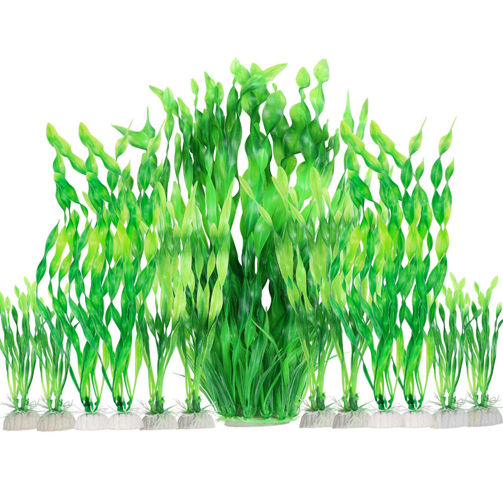 Artificial Aquarium Plants, 13 Pack Plastic Seaweed Water Plants for Fish Tanks (Green)