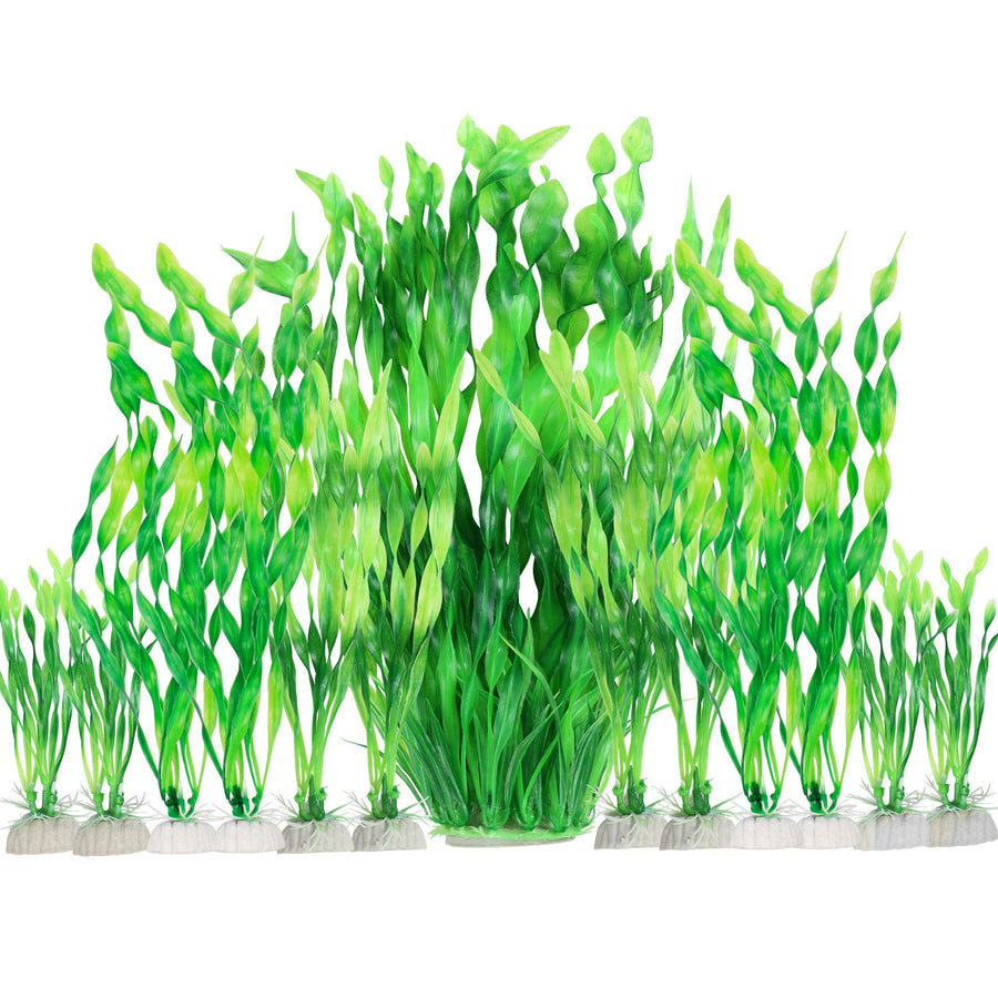 Artificial Aquarium Plants, 13 Pack Plastic Seaweed Water Plants for Fish Tanks (Green)