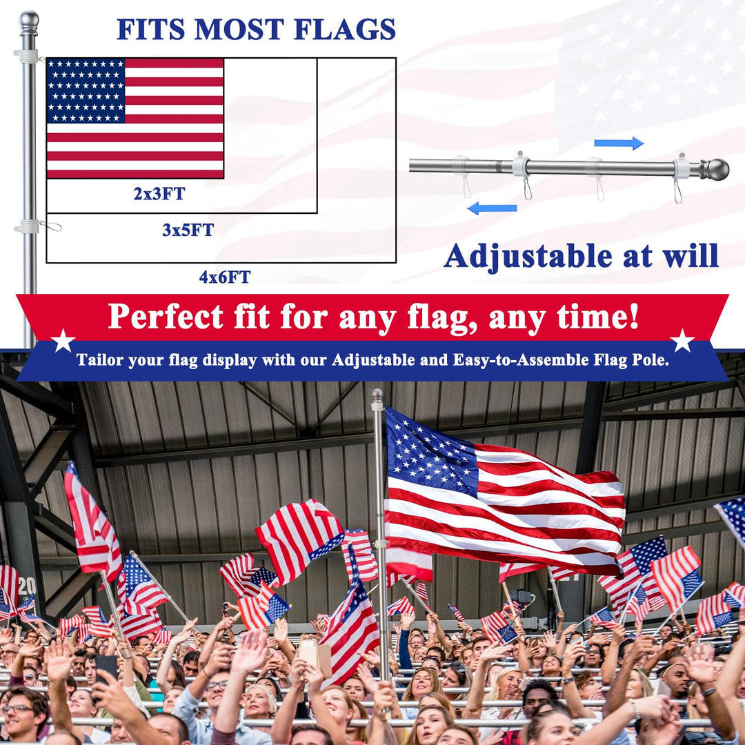 Flag Pole for Kit, Tangle Free Spinning Stainless Steel Rustproof Flagpole for 3x5 Sports Fan Outdoor Flags for Outside House (Silver, 6FT, without Bracket)