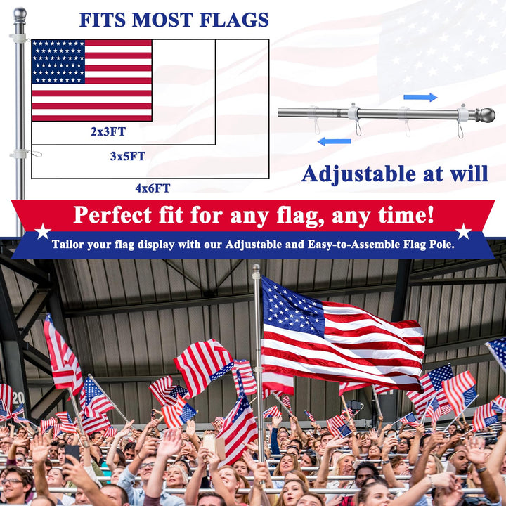 Flag Pole for Kit, Tangle Free Spinning Stainless Steel Rustproof Flagpole for 3x5 Sports Fan Outdoor Flags for Outside House (Silver, 6FT, without Bracket)