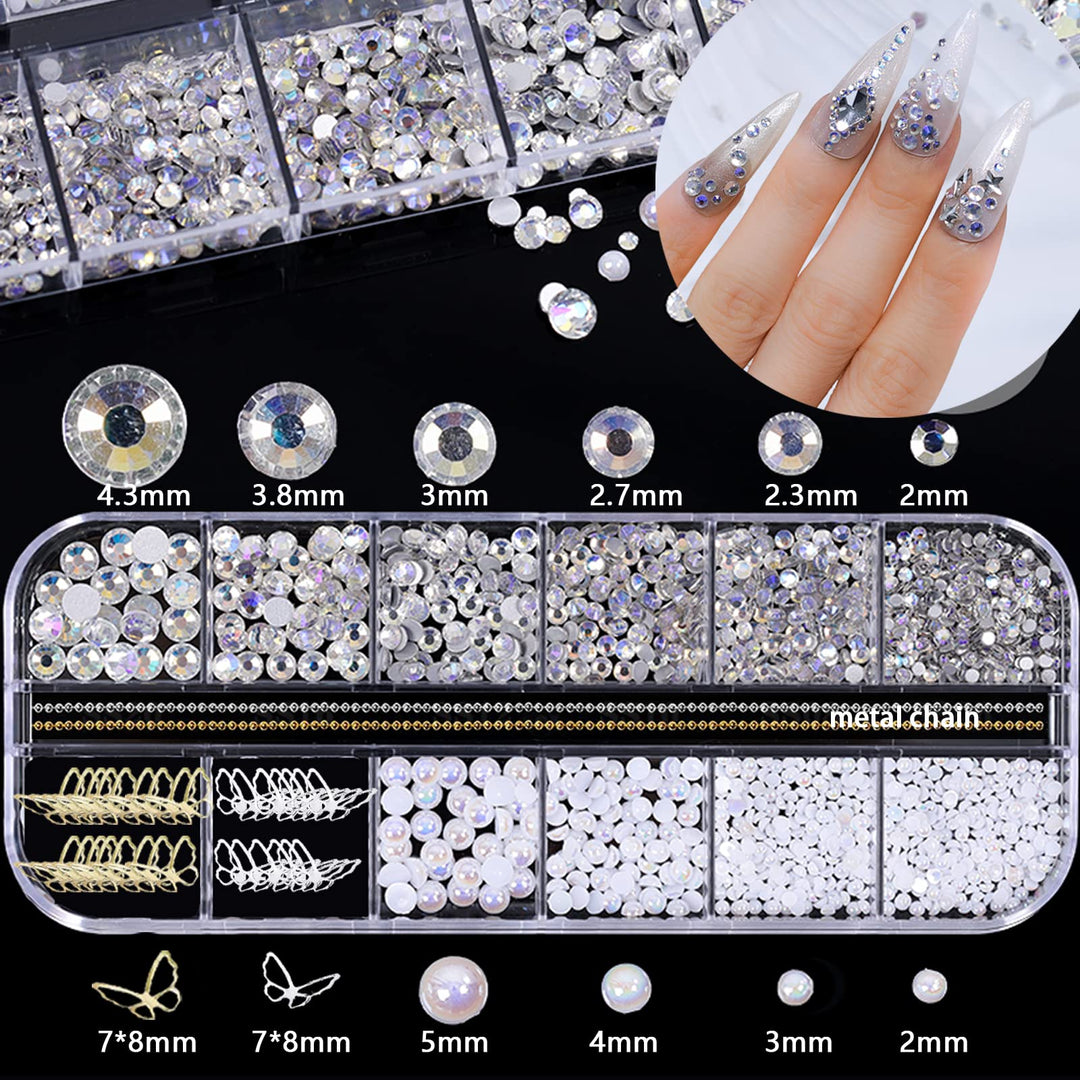 3D Acrylic Butterfly White Flowers Bear Nail Charms Kawaii Nail Charms Mixed Starry AB Crystal Nail Rhinestones Multi Sizes Crystal Gems Stones for Nail Art DIY Jewelry Accessories Crafting