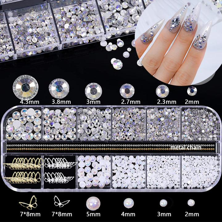 3D Acrylic Butterfly White Flowers Bear Nail Charms Kawaii Nail Charms Mixed Starry AB Crystal Nail Rhinestones Multi Sizes Crystal Gems Stones for Nail Art DIY Jewelry Accessories Crafting