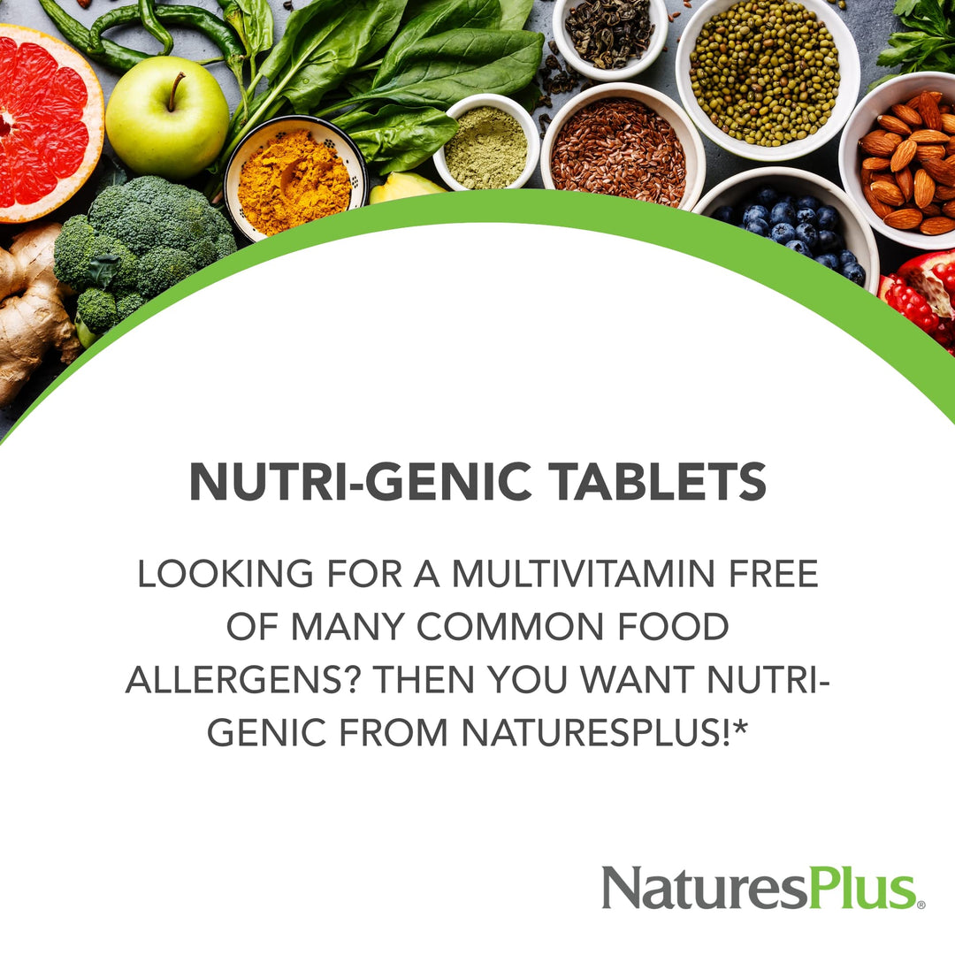 Natures Plus Nutri-Genic Multivitamin - 180 Vegetarian Tablets - Hypo-Allergenic Natural Multivitamin &amp; Mineral Supplement for Sensitive People - Allergen-Free, Gluten-Free - 90 Servings