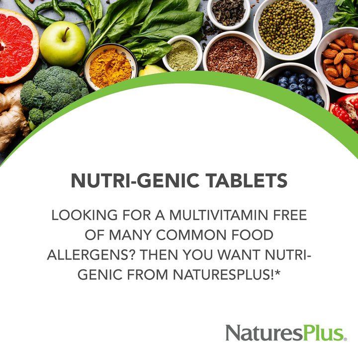 Natures Plus Nutri-Genic Multivitamin - 180 Vegetarian Tablets - Hypo-Allergenic Natural Multivitamin &amp; Mineral Supplement for Sensitive People - Allergen-Free, Gluten-Free - 90 Servings